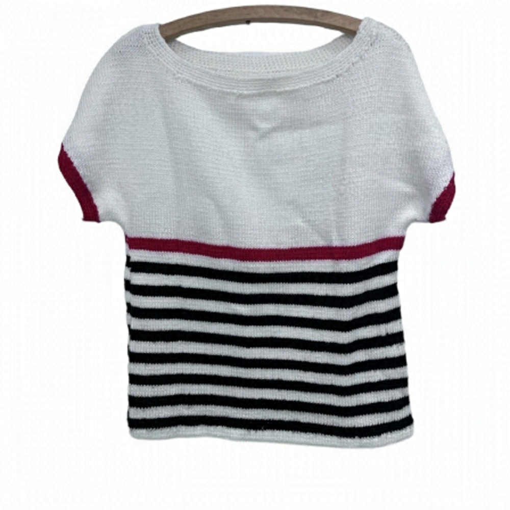 2/40$ Hand made knit nautical short sleeve shirt white, bleu,red